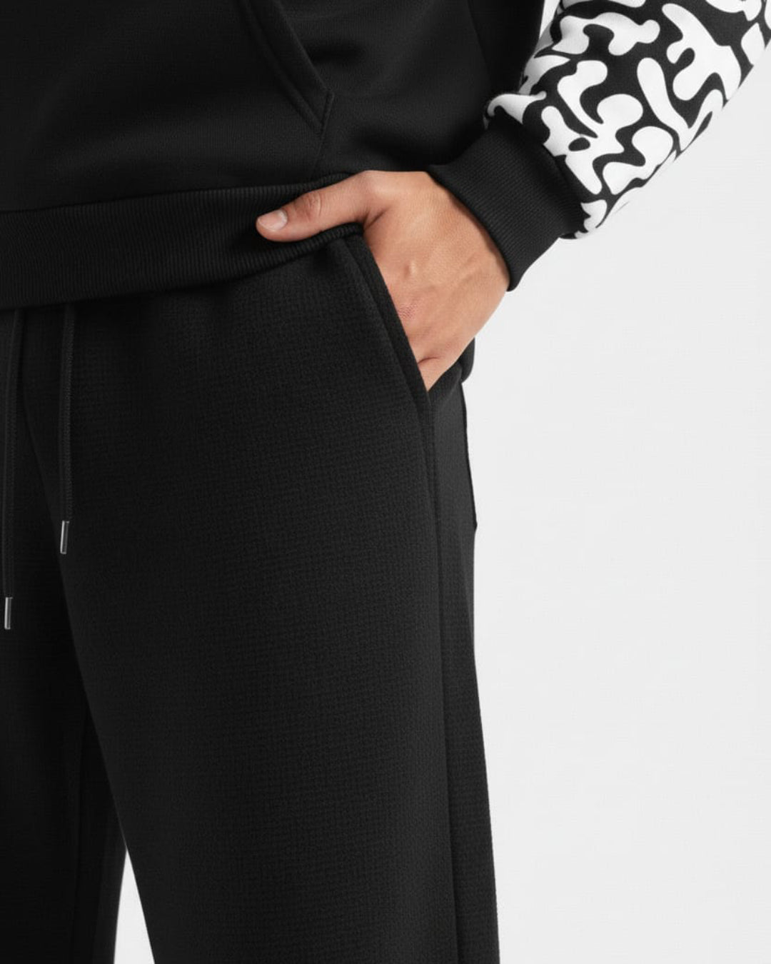 Black Pattern Hoodie Tracksuit