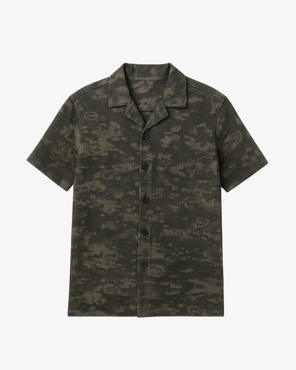 Black Print Texture Cuban Shirt + Trouser Set