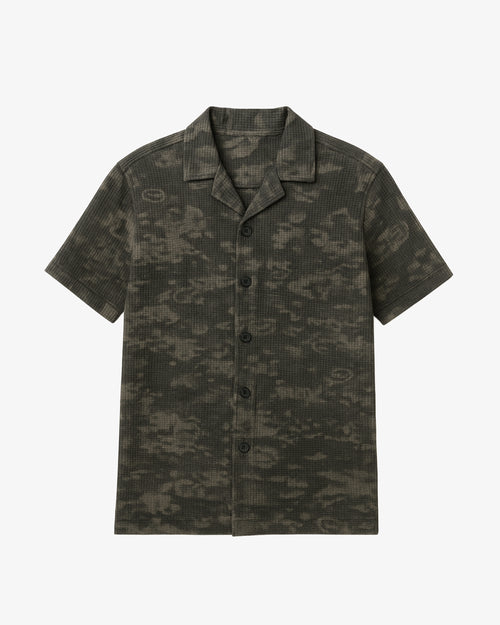 Black Print Texture Cuban Shirt + Trouser Set