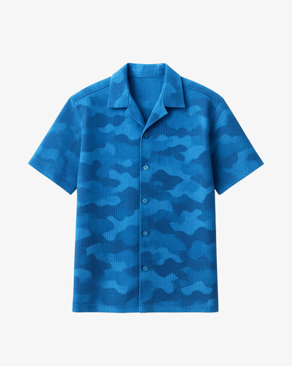 Blue Print Texture Cuban Shirt + Trouser Set
