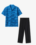 Blue Print Texture Cuban Shirt + Trouser Set