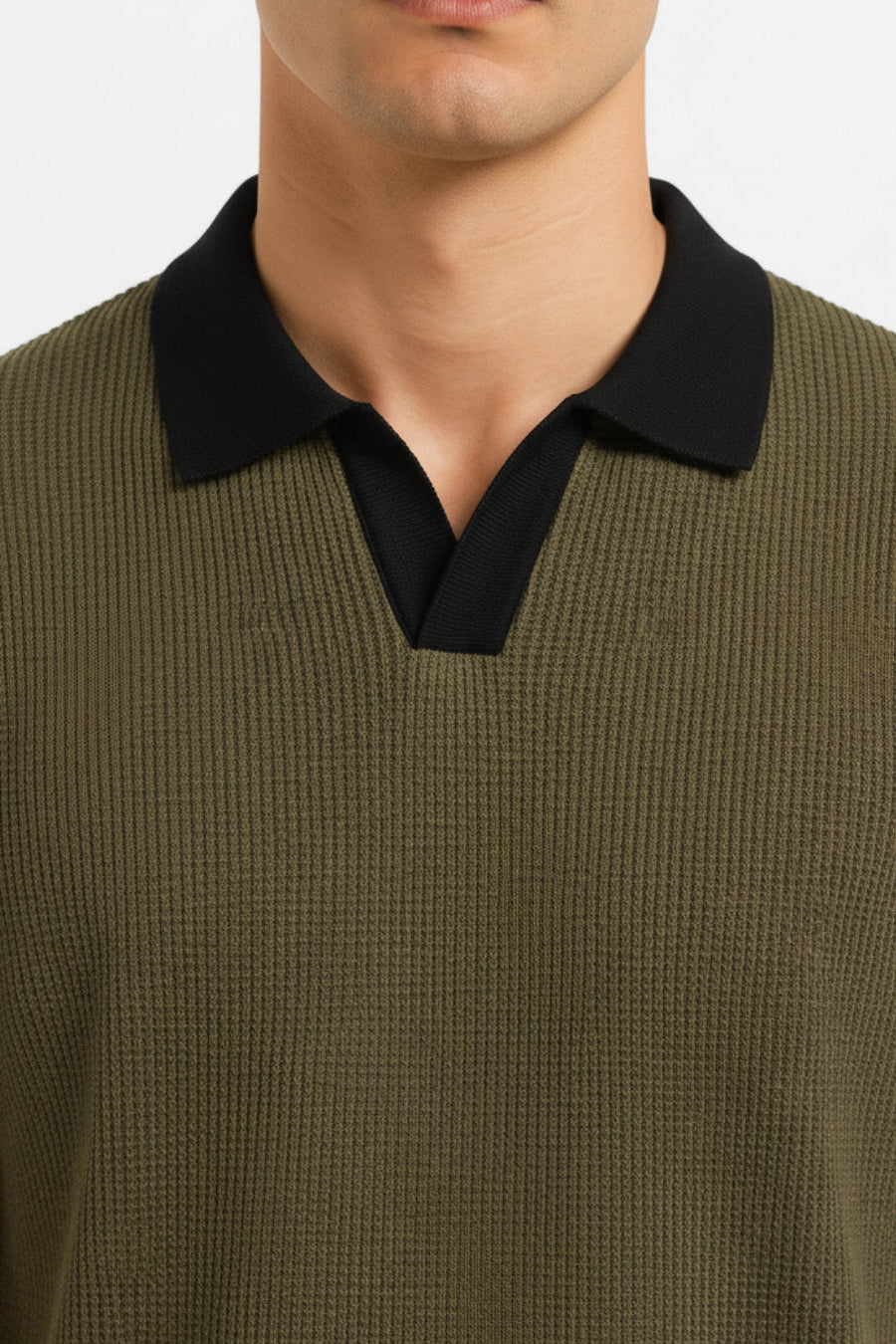 Knitted Olive Green Johnny Collar