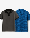 Pack Of 2 Blue Camouflage Cuban Shirt & Charcoal Grey Johnny Collar