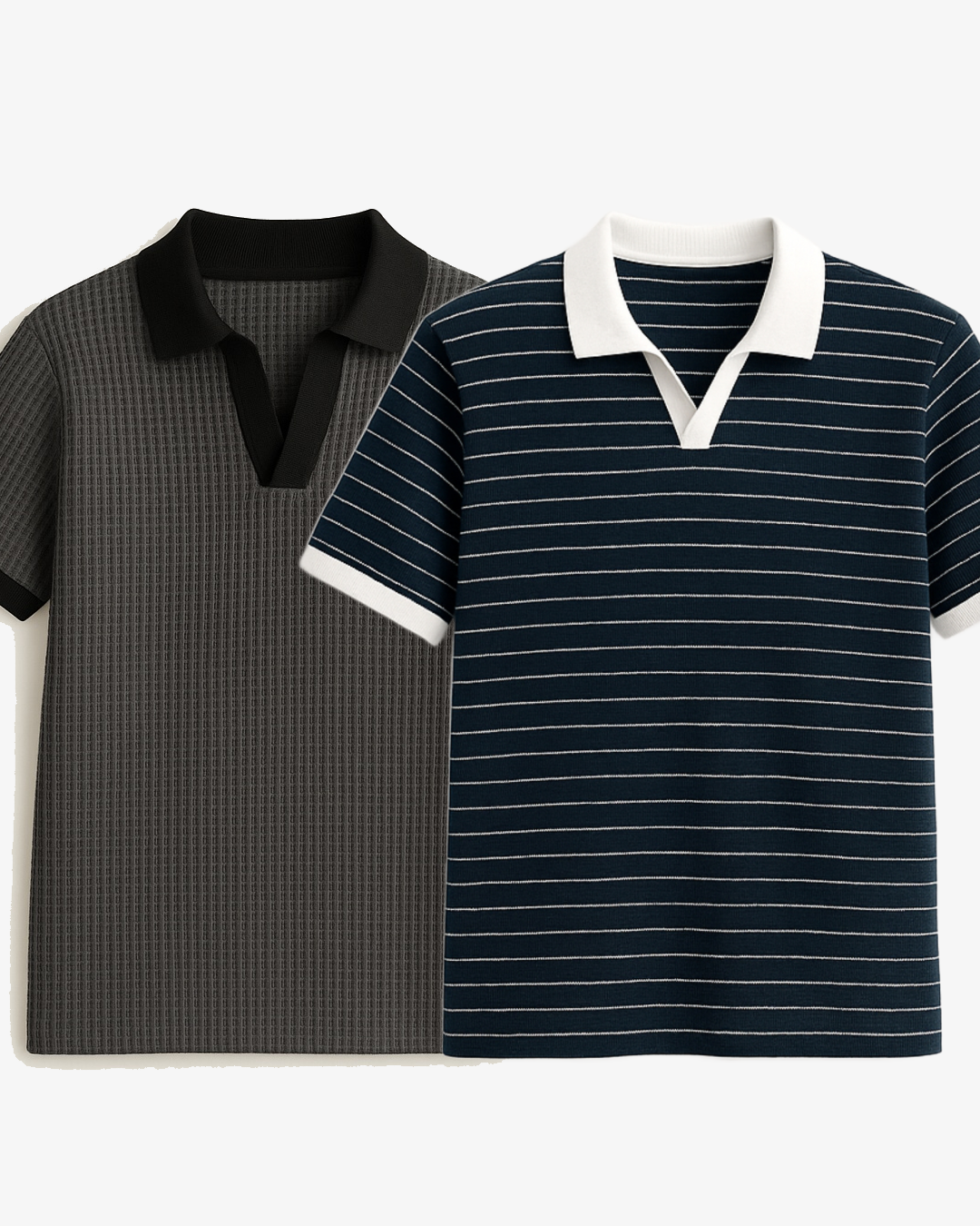Pack Of 2  Navy Blue Linora Johnny Collar & Charcoal Grey Johnny Collar