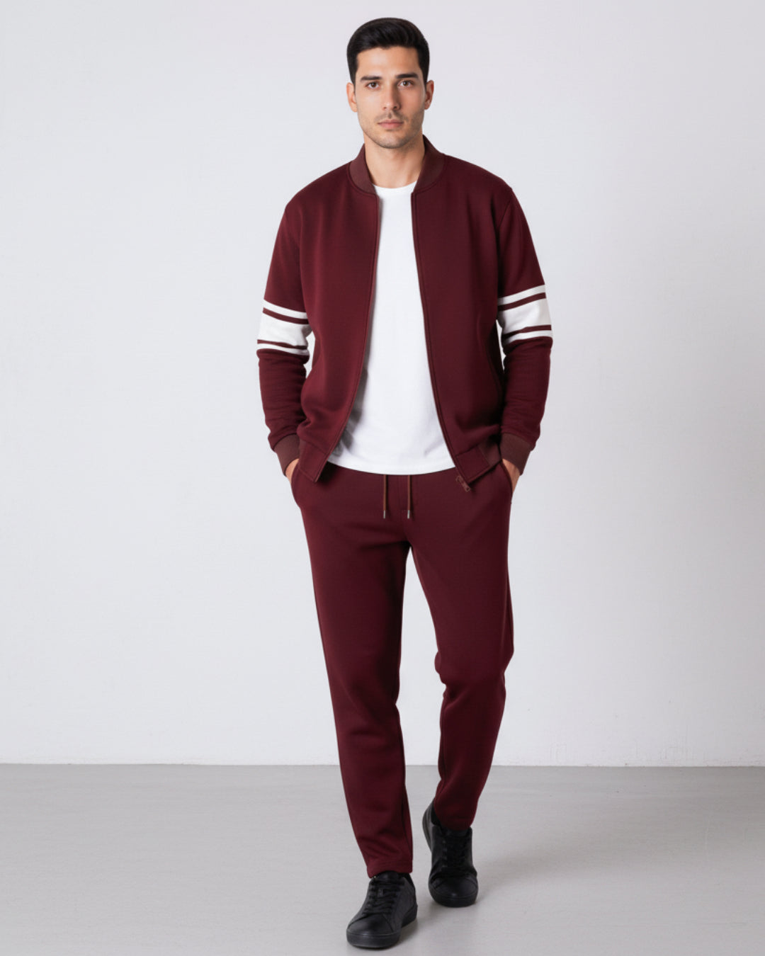 Maroon Zipper Jacket + Trouser Set