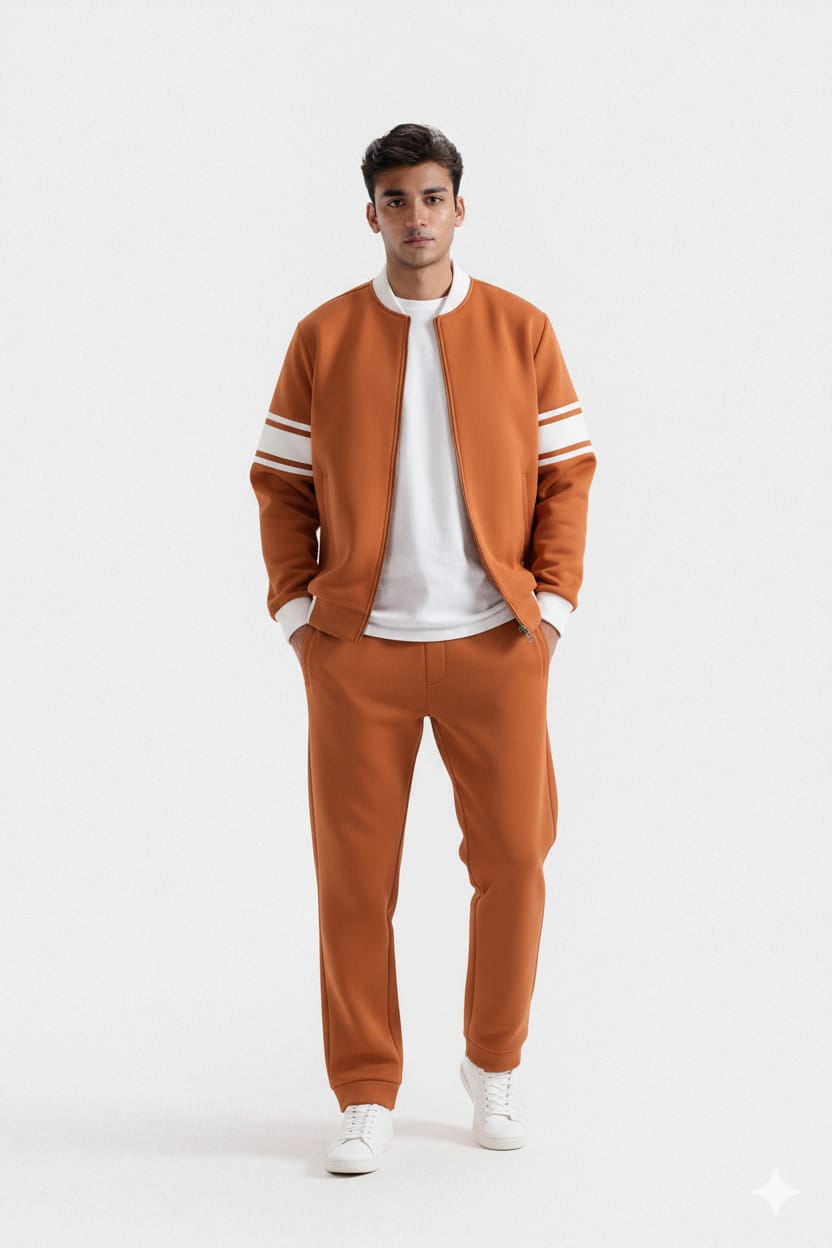 Camel Brown Zipper Jacket + Trouser Set