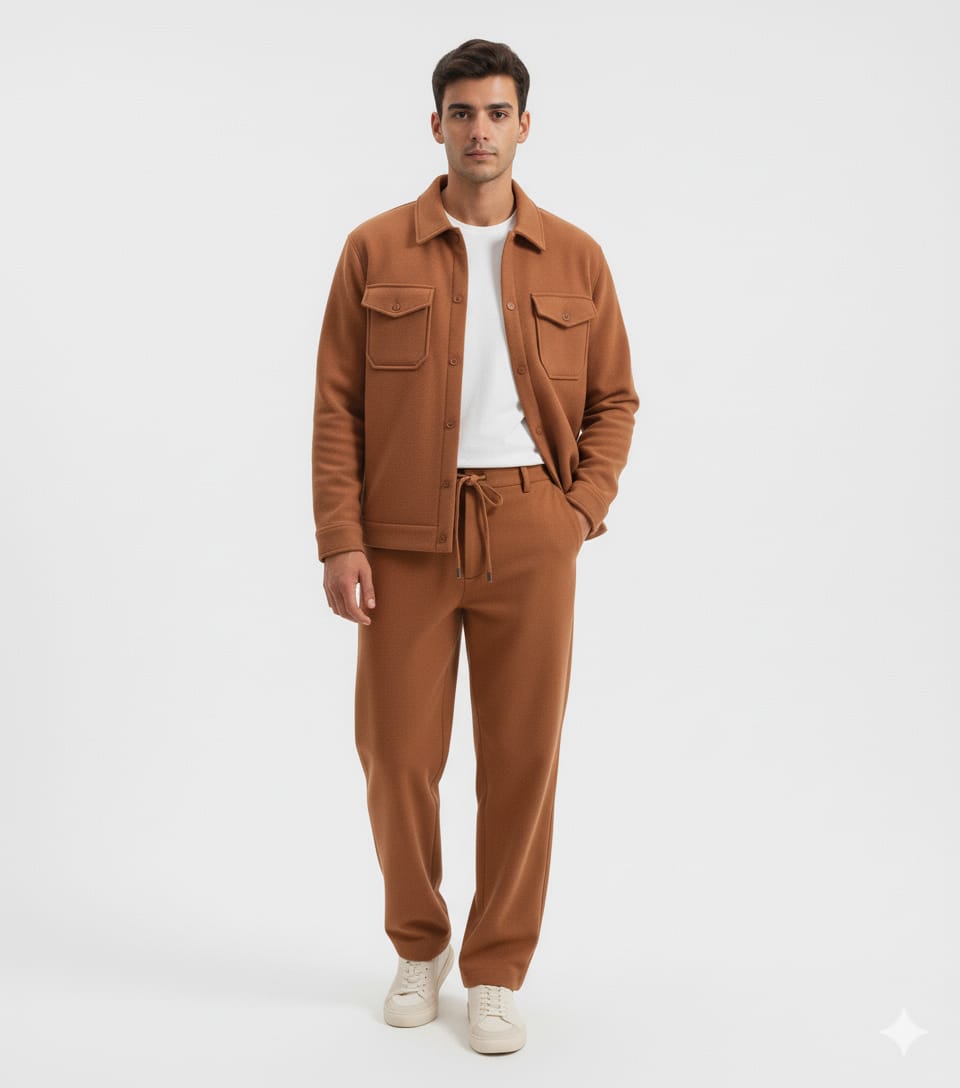 Camel Brown Suede Jacket + Trouser Set