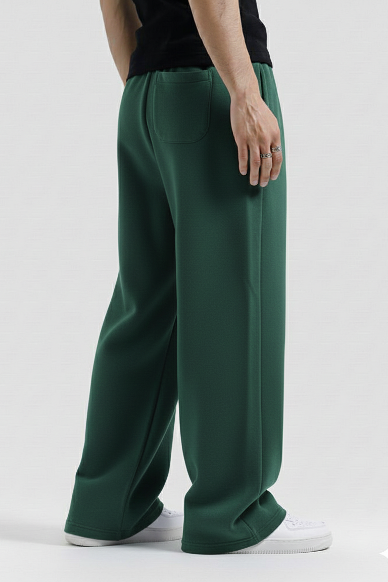 Bottle Green Straight Baggy Trouser