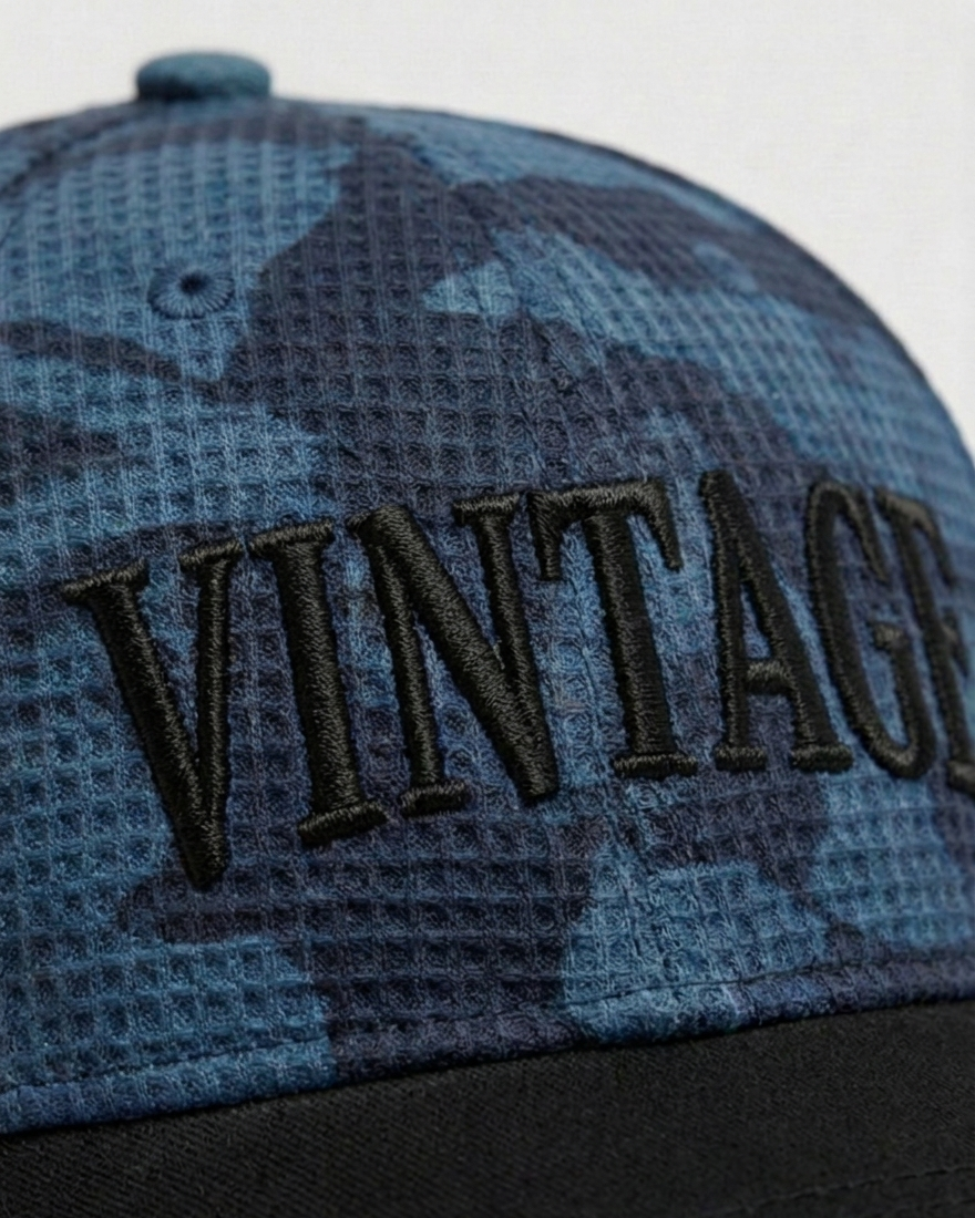 Vintage Blue Camouflage/Black Suede Cap