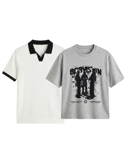 Pack Of 2 Oversized Stranger T-Shirt & White Johnny Collar