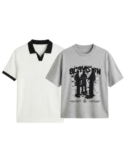 Pack Of 2 Oversized Stranger T-Shirt & White Johnny Collar