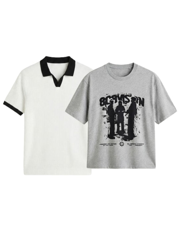 Pack Of 2 Oversized Stranger T-Shirt & White Johnny Collar