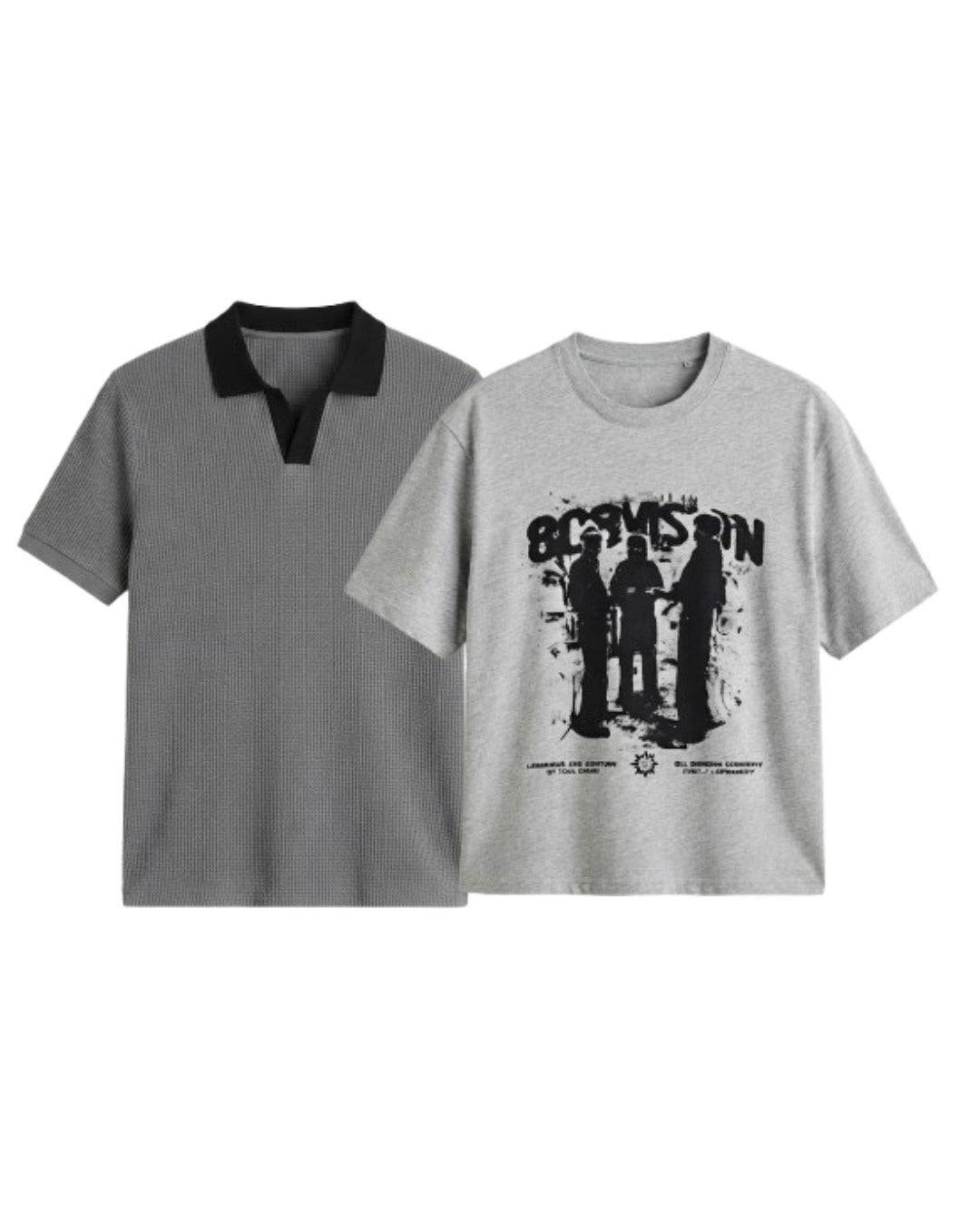 Pack Of 2 Oversized Stranger T-Shirt & Charcoal Johnny Collar