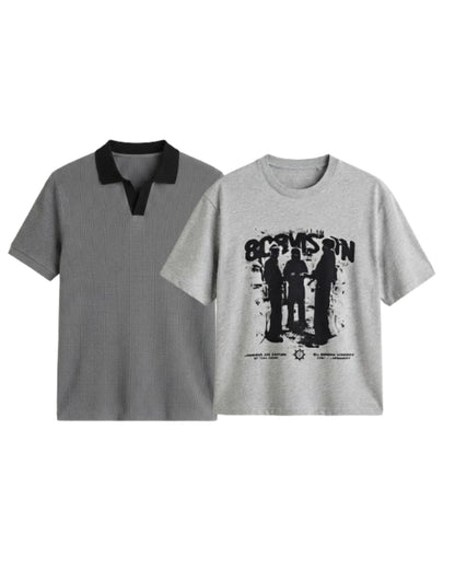 Pack Of 2 Oversized Stranger T-Shirt & Charcoal Johnny Collar