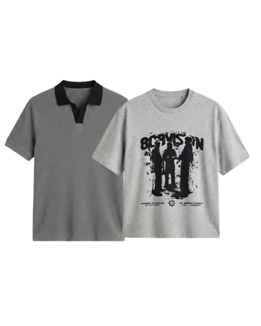 Pack Of 2 Oversized Stranger T-Shirt & Charcoal Johnny Collar