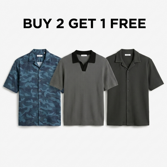 Buy 2 Get 1 Free Brown camouflage/Charcoal Johnny Collar/Charcoal Cuban Shirt