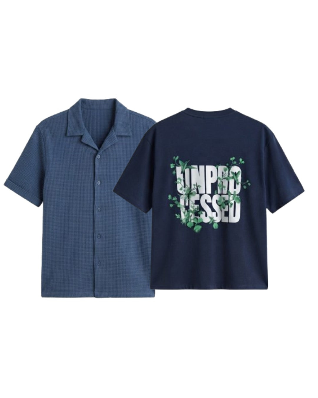 Pack Of 2 Oversized Unproccesed T-Shirt & Pale Blue Cuban Shirt