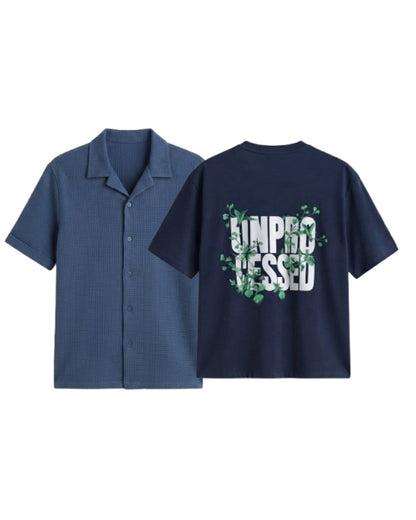Pack Of 2 Oversized Unproccesed T-Shirt & Pale Blue Cuban Shirt