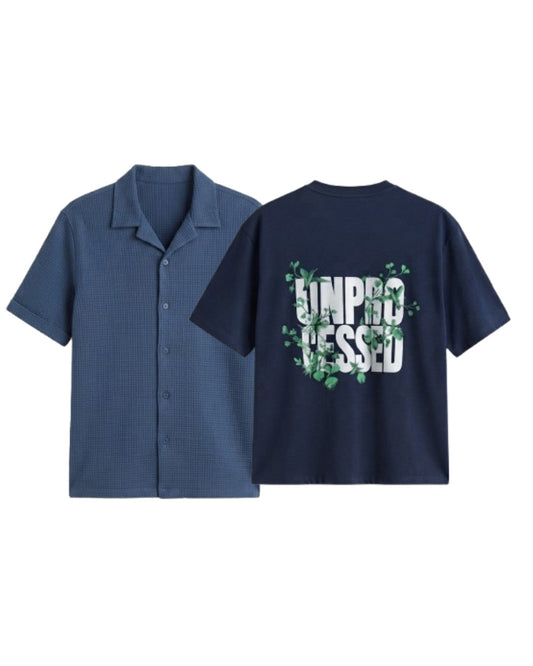 Pack Of 2 Oversized Unproccesed T-Shirt & Pale Blue Cuban Shirt