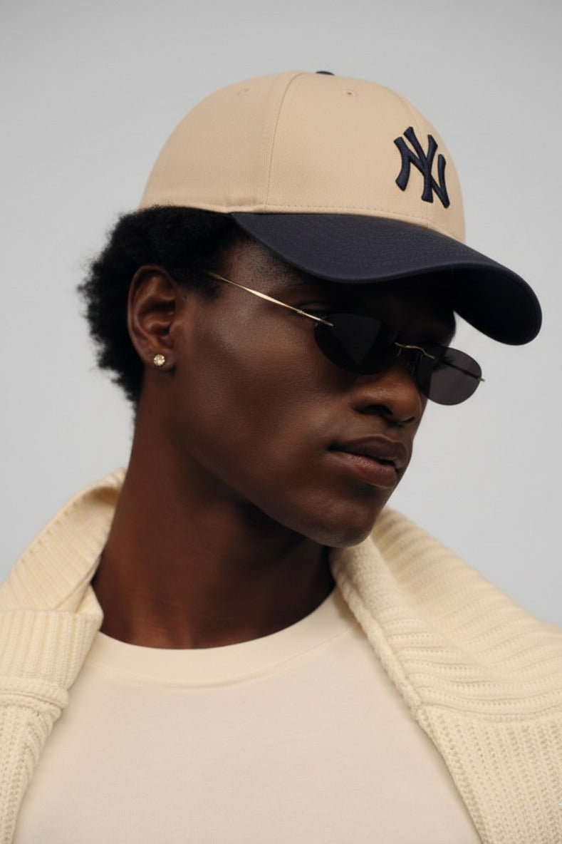 NY Blue/Khaki-White Suede Cap