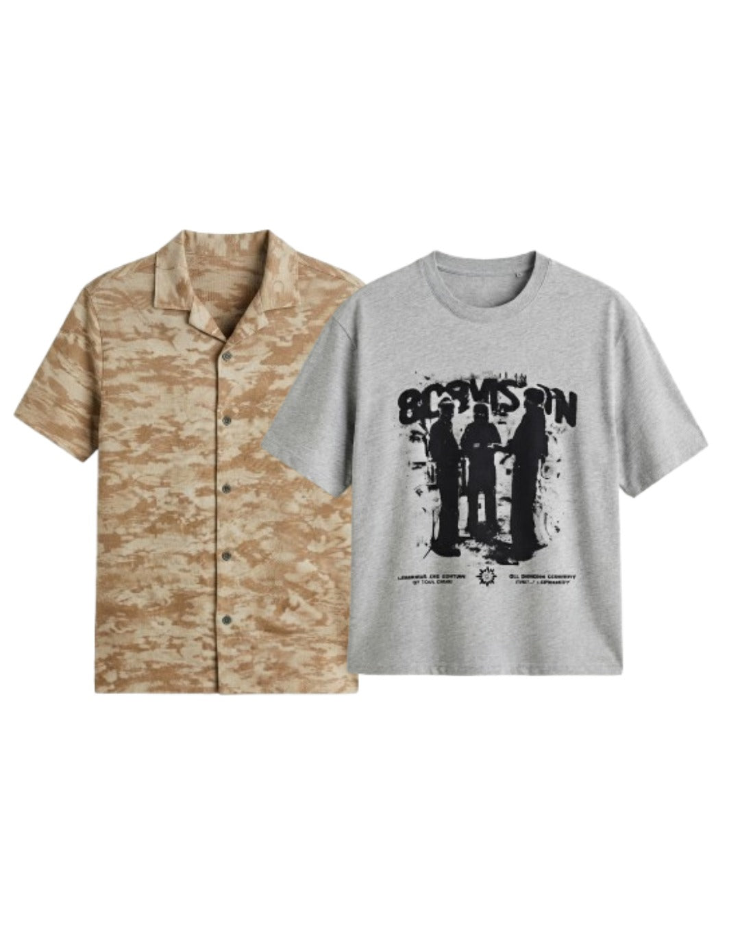 Pack Of 2 Oversized Stranger T-Shirt & Brown Camouflage Cuban Shirt