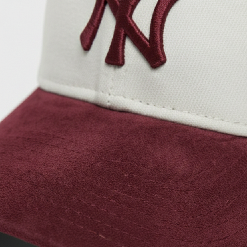 NY Maroon/White Suede Cap