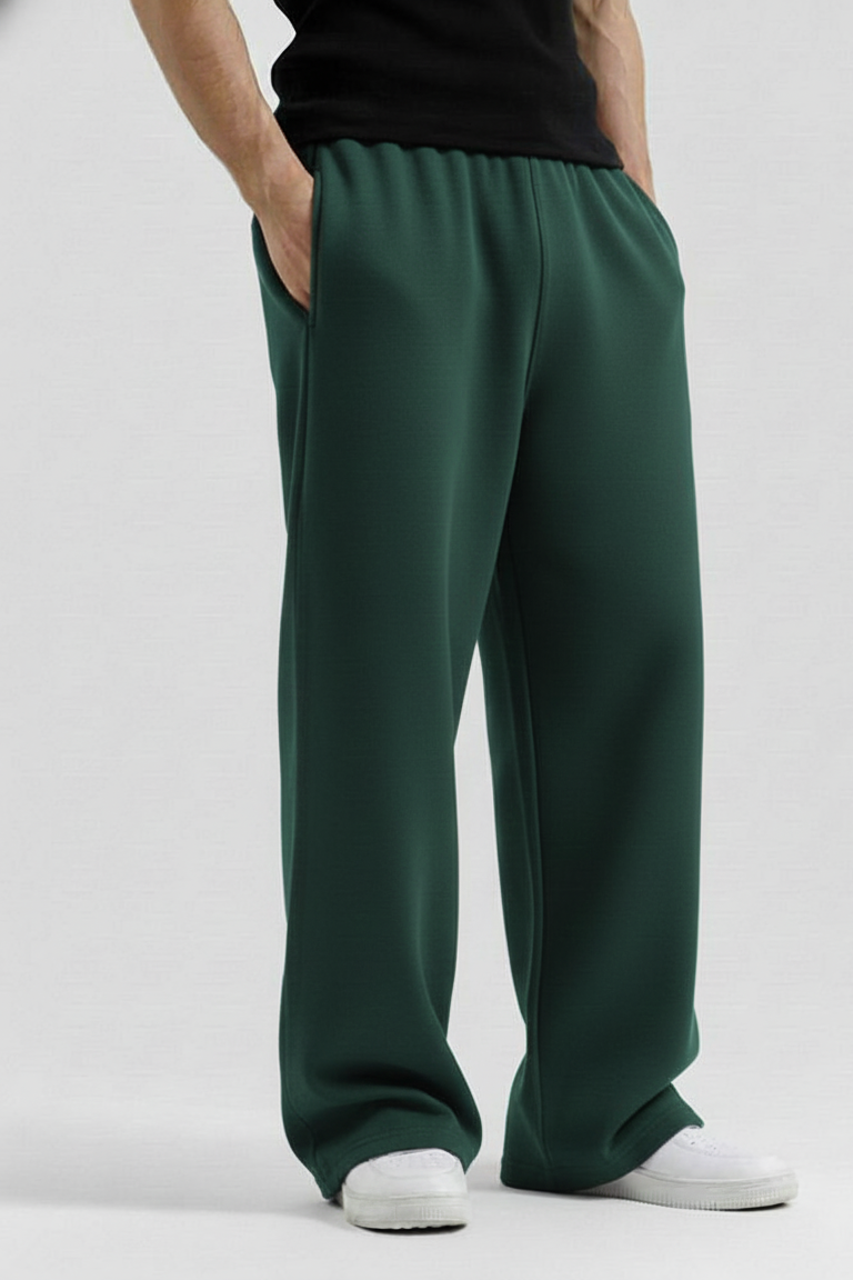 Bottle Green Straight Baggy Trouser