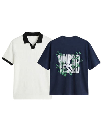 Pack Of 2 Oversized Unproccesed T-Shirt & White Johnny Collar