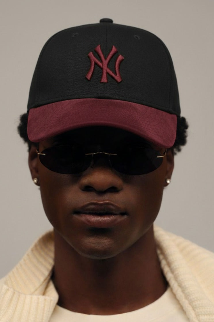 NY Maroon/Black Suede Cap