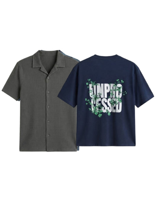 Pack Of 2 Oversized Unproccesed T-Shirt & Charcoal Cuban Shirt